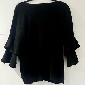 NY Collection Black Double Tier Ruffle Sleeve Top in Women’s Size Large